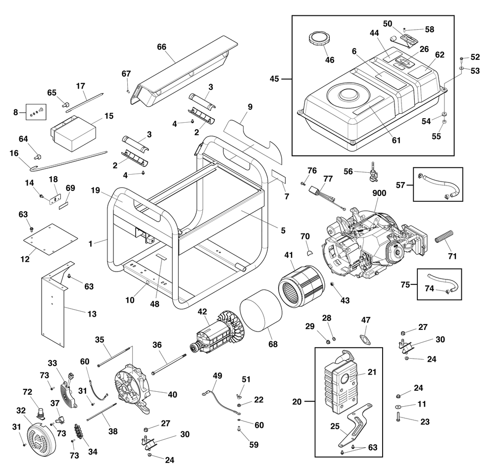 Main Unit Diagram and Parts List for 030750-01  Briggs and Stratton Generator
